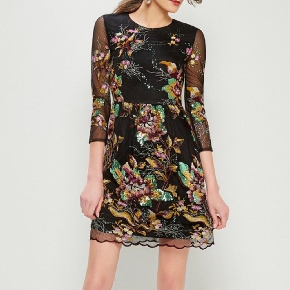 NWT Belle Badgley Mischka Anna Dress in Floral Sequin & Mesh Size 12